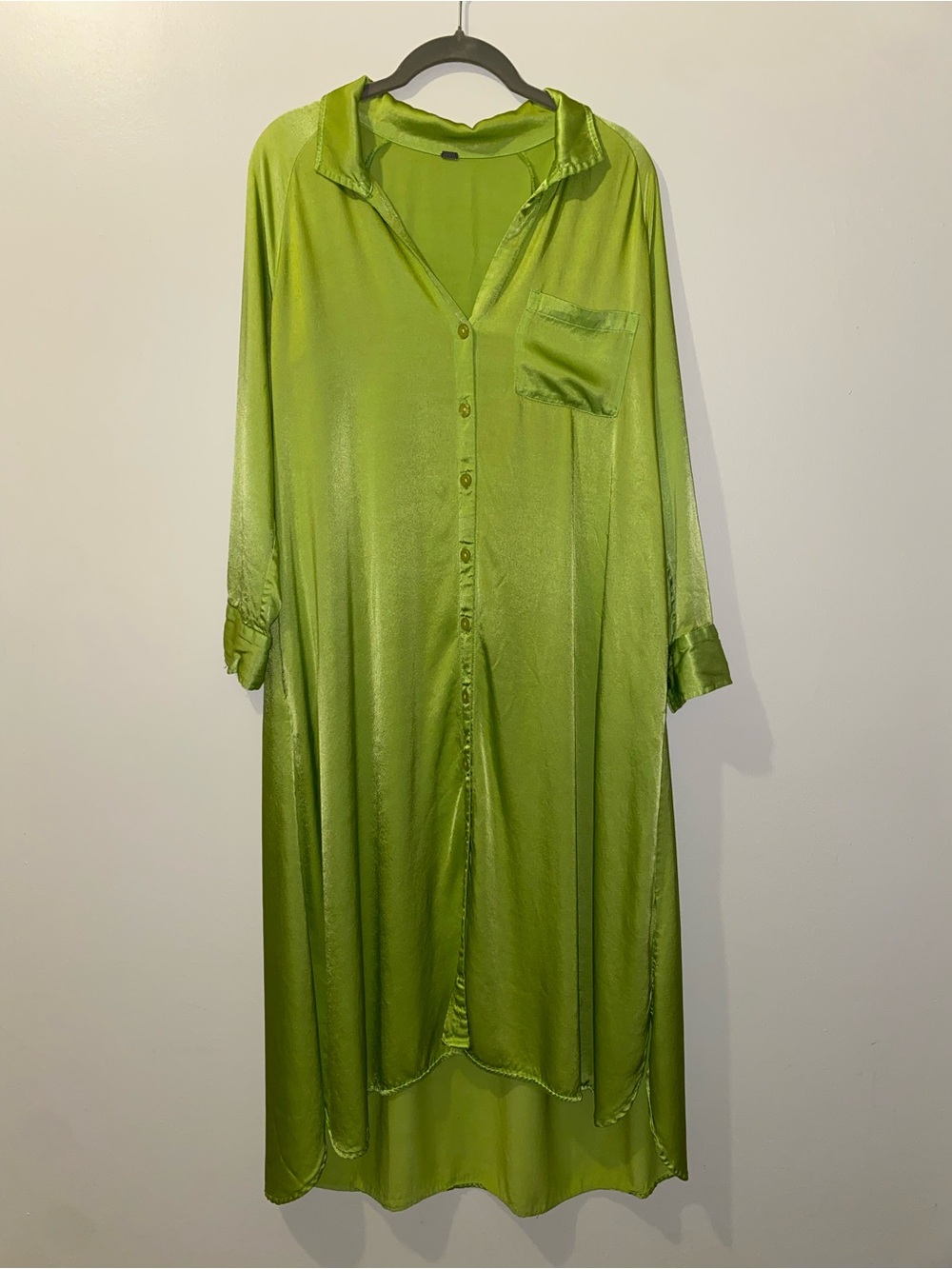 Young Fabulous & Broke Lightweight Lime Green Satin Button-Front Shirt Dress